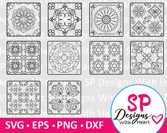 Tile Square Designs 21-30, Digital Vector Files, svg, eps, png, dxf, jpg, CNC Laser, Cricut, Silhouette, Instant Download