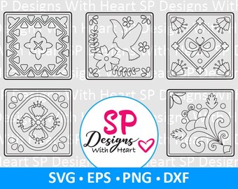 Tile Square Designs 56-60, Digital Vector Files, svg, eps, png, dxf, jpg, CNC Laser, Cricut, Silhouette, Instant Download