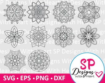 Mandalas 1-10, Digital Vector Files, svg, eps, png, dxf, jpg, CNC Laser, Cricut, Silhouette, Instant Download