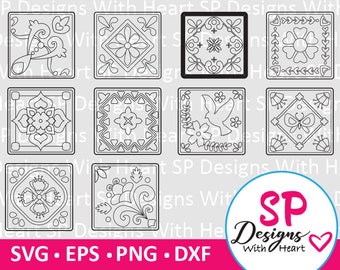 Tile Square Designs 51-60, Digital Vector Files, svg, eps, png, dxf, jpg, CNC Laser, Cricut, Silhouette, Instant Download