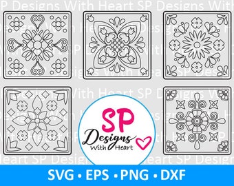 Tile Square Designs 111-115, Digital Vector Files, svg, eps, png, dxf, jpg, CNC Laser, Cricut, Silhouette, Instant Download