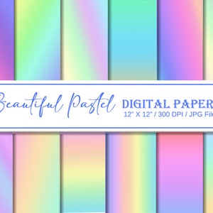 Pastel Rainbow Color Paper, Multi-Color, Watercolor, Digital Paper Pack, for Gift Wrapping, Cards, Website, Wall Paper, Party Paper