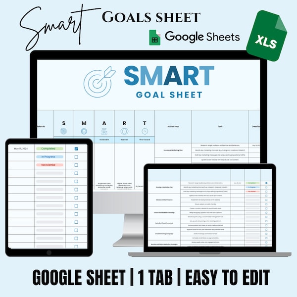 Goal Planner Google Sheets Undated Goal Tracker Goal Setting Spreadsheet Template Goal Daily Task Tracker Digital To Do List Google Sheets