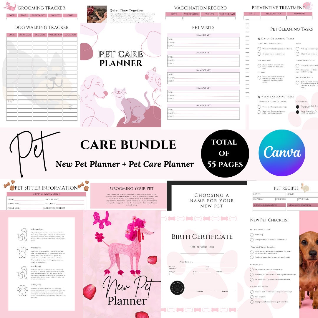 Pet Care Tracker Printable New Pet Owner Log Dog Tracker Bucket List ...