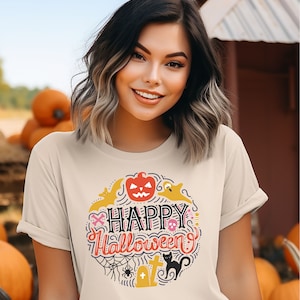 DTF Transfer |  Happy Halloween circle dtf | Happy Halloween cat | Heat transfer ready to press | Ghost bat DTF  | Direct to film spider web
