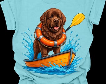 Newfoundland Dog Boat Shirt, Water Rescue Dog Tee, Newfie Kayak Shirt, Cute Newfoundland Shirt, Dog Lover Gift, Brown Newfie