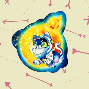 Space Kitty | Waterproof Sticker | Cute Star Holographic Stickers | Planet Cat Sticker | Laptop Vinyl Sticker | Kawaii Sticker