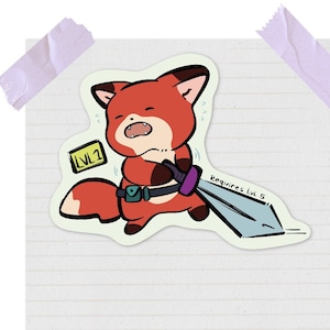 LvL 1 Spada di volpe / Adesivo impermeabile / Adesivi in vinile lucidi carini / Adesivo Dnd / Adesivo in vinile per laptop / Regali DM Dnd / Volpe divertente / GM TTRPG