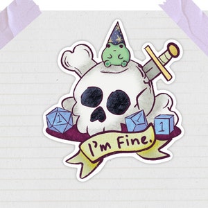 I'm Fine Dice / Adesivo impermeabile / Adesivi in vinile lucidi carini / Adesivo DnD / Adesivo in vinile per laptop / Regali DM Dnd / Morte divertente / Meme RPG