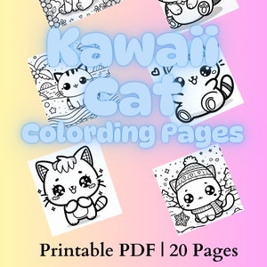 Printable Kawaii Cat Coloring Pages, PDF