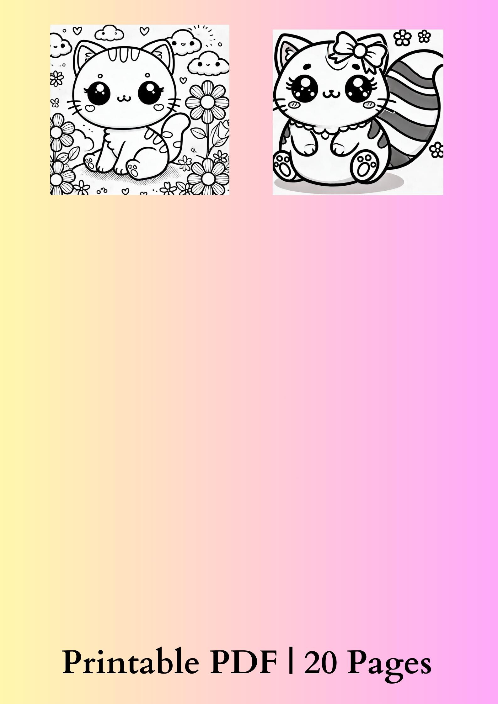 Printable Kawaii Cat Coloring Pages, PDF - Etsy