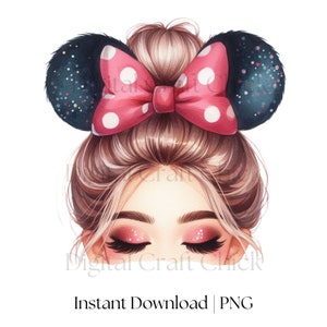 Minnie Ears PNG, Bow PNG, Minnie Mouse, Sublimation, Clip Art, Messy Bun