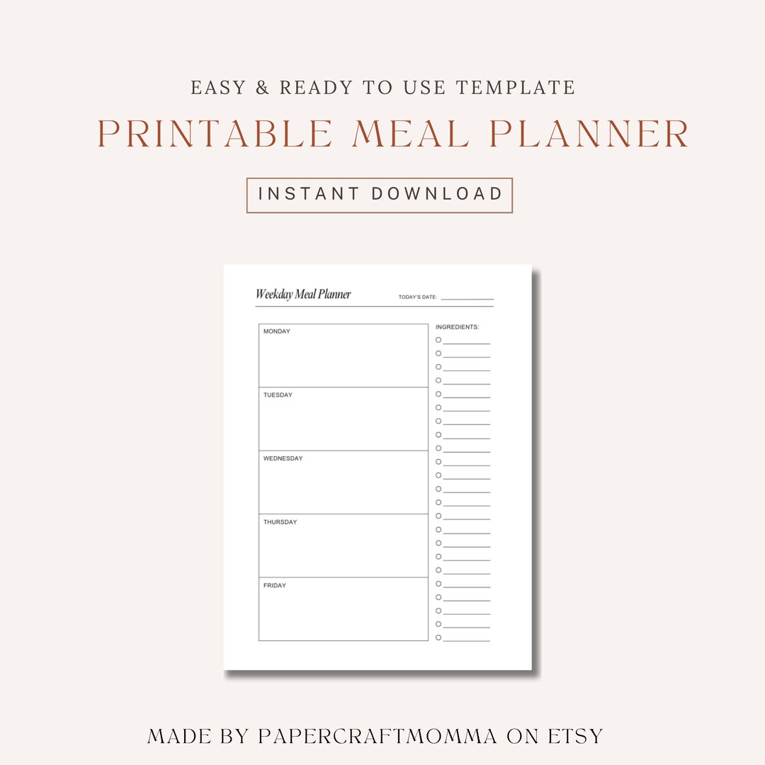 Weekly Meal Planner Printable PDF, Letter - Etsy