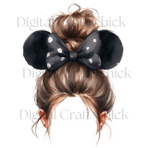 Minnie Ears PNG, Polka Dot Bow, Minnie Mouse, Sublimation, Clip Art, Messy Bun