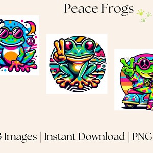 Peace Frogs PNG, Descarga Instantánea, Retro, Años 90, Sublimación, Camiseta, Manualidades