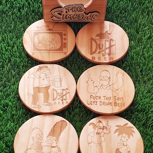 The Simpsons Wood Coasters with Coaster Holder Case Box - Set of 6