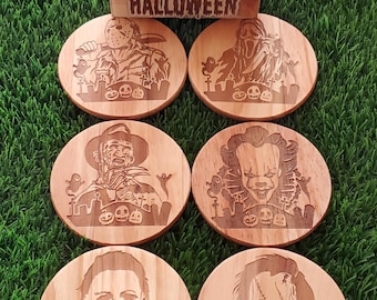 Halloween Characters Coasters With Coaster Holder Case Box - Set of 6