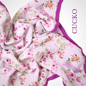 Organic Muslin Baby Blanket: Floral Print, 8-Layer Cotton