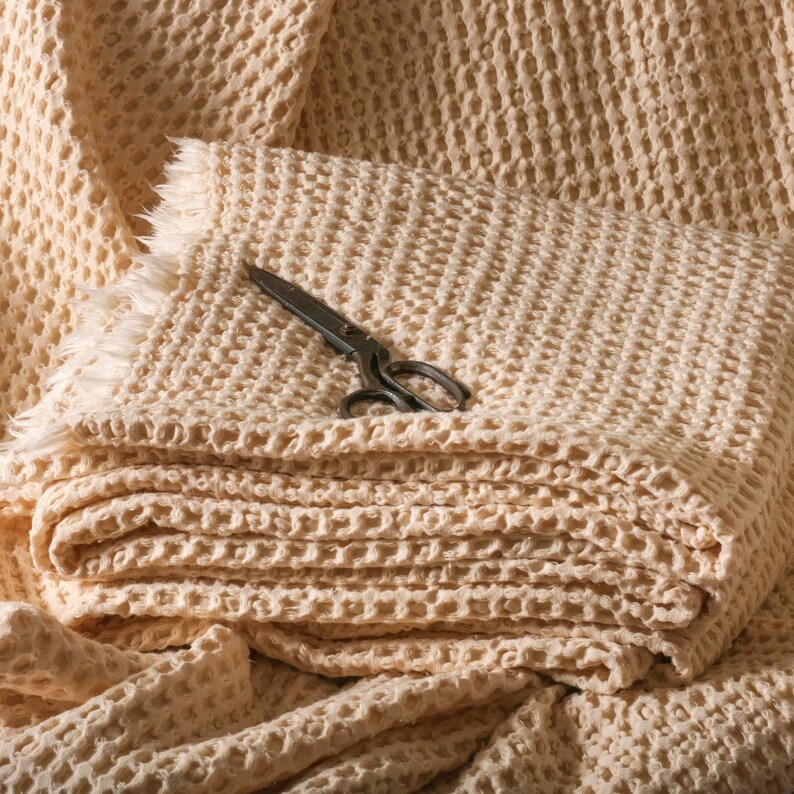 Natural Cotton Waffle Fabric by the Yard Ecru Oeko TEX Certified