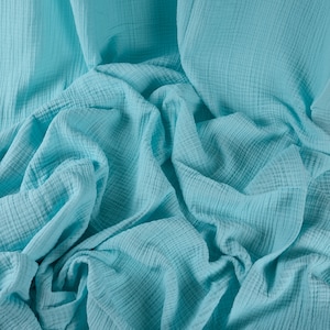 Turquoise Organic Crinkle Cotton Gauze Fabric: 4-Layer Muslin