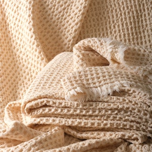 Natural Cotton Waffle Fabric by the Yard - Ecru - Oeko TEX Certified - Honeycomb Fabric