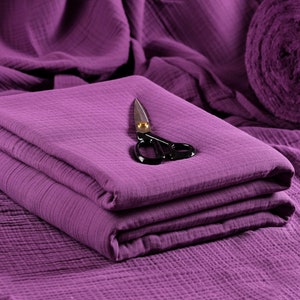 Purple Muslin Gauze Fabric: 4-Layer Organic Cotton, 55&quot; Wide