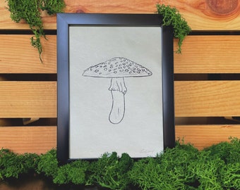 Impression de bloc fait main champignon amanite mouche - 5 x 7