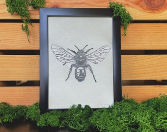 Handgemaakte bijenblokprint - 5 x 7 inch