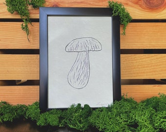 Fungo porcino reale, stampa a blocchi fatta a mano - 5x7