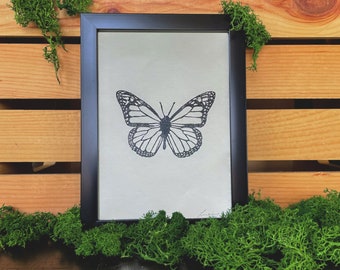 Monarchvlinder handgemaakte blokprint - 5 x 7