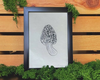 Impression de bloc fait main champignons morilles - 5 x 7