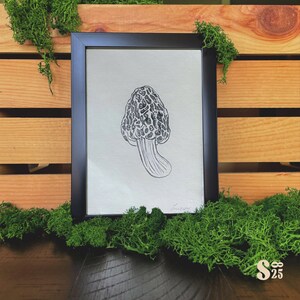 Morel Mushroom Handmade Block Print - 5x7