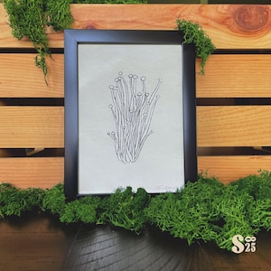 Enokitake Mushroom Handmade Block Print - 5x7