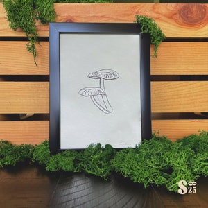 Mycena Mushroom Handmade Block Print - 5x7