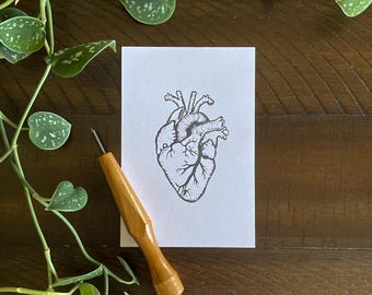Anatomische hartprint - 4 x 6 inch handgemaakte print