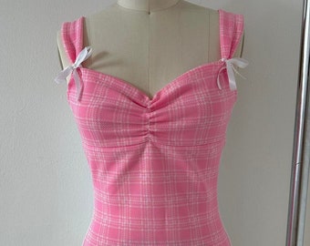 Pink gingham milkmaid blouse