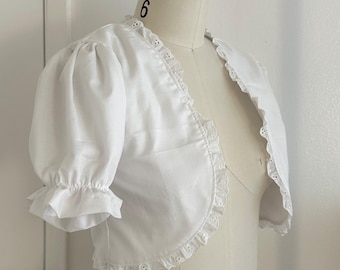 Handmade Cotton Puff Sleeve Bolero White Lace Trim Coquette Cottagecore Cropped Shrug