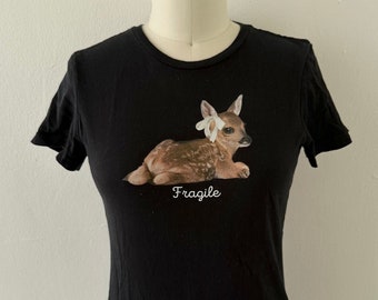 Fragile Fawn T-shirt Coquette Clothing Trendy Woman T shirt Cottagecore Tshirt Trendy Gift For Daughter Deer Cute Gift Aesthetic