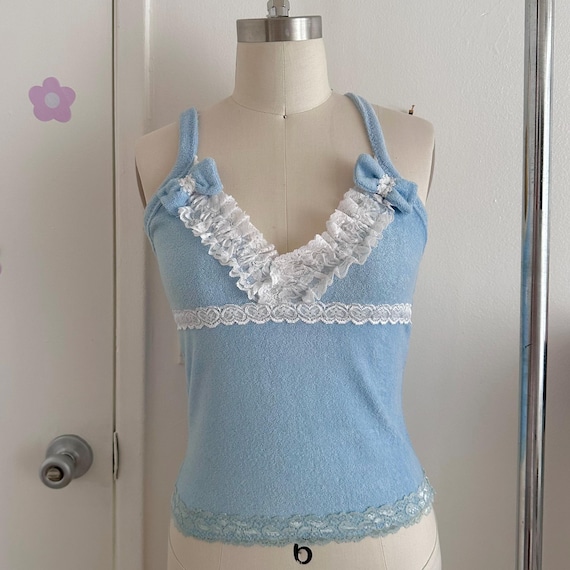 Baby Blue Terry Cloth Tank Small – Coquette Lace Camisole – Y2K Top
