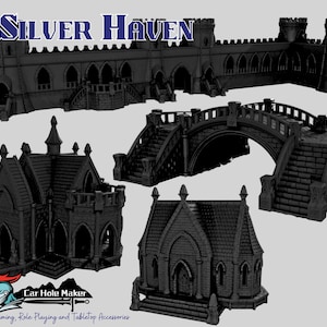 Fantasy Terrain Silver Haven – Modular Castle Walls, Gothic Bridge, House & Pavillion for Tabletop RPG and Wargaming Dioramas
