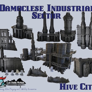 Damochles Industrial Tabletop Terrain – 3D Printed Mechanicus Platforms, Smokestacks, Storage Silos, Steel Walkways & Scaffolding