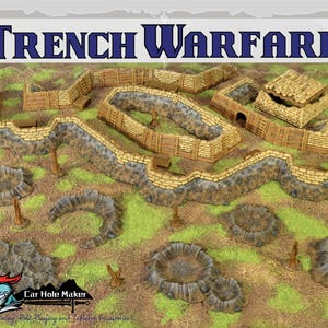 28mm モジュラー塹壕地形セット – ウォーゲーミング クレーター、サンドバッグバンカー、木々（卓上ミニチュア用） | 第一次世界大戦ジオラマ風景