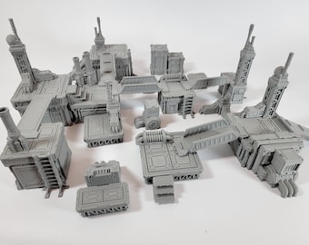 Industrial Terrain Set fits 40k and Kill Team. Modular Scenery for 28mm and 32mm games. Towers, Walkways, Ladders, Stairs, Antennas, Pipes