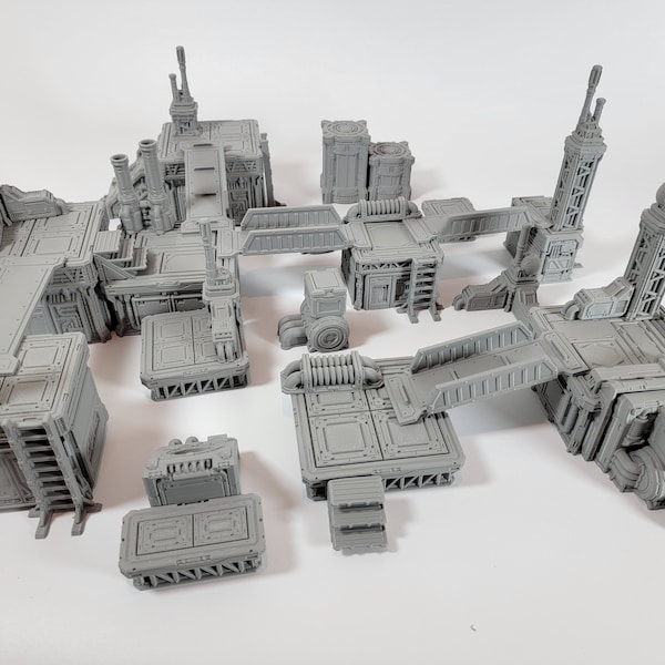 Industrial Terrain Set fits 40k and Kill Team. Modular Scenery for 28mm and 32mm games. Towers, Walkways, Ladders, Stairs, Antennas, Pipes