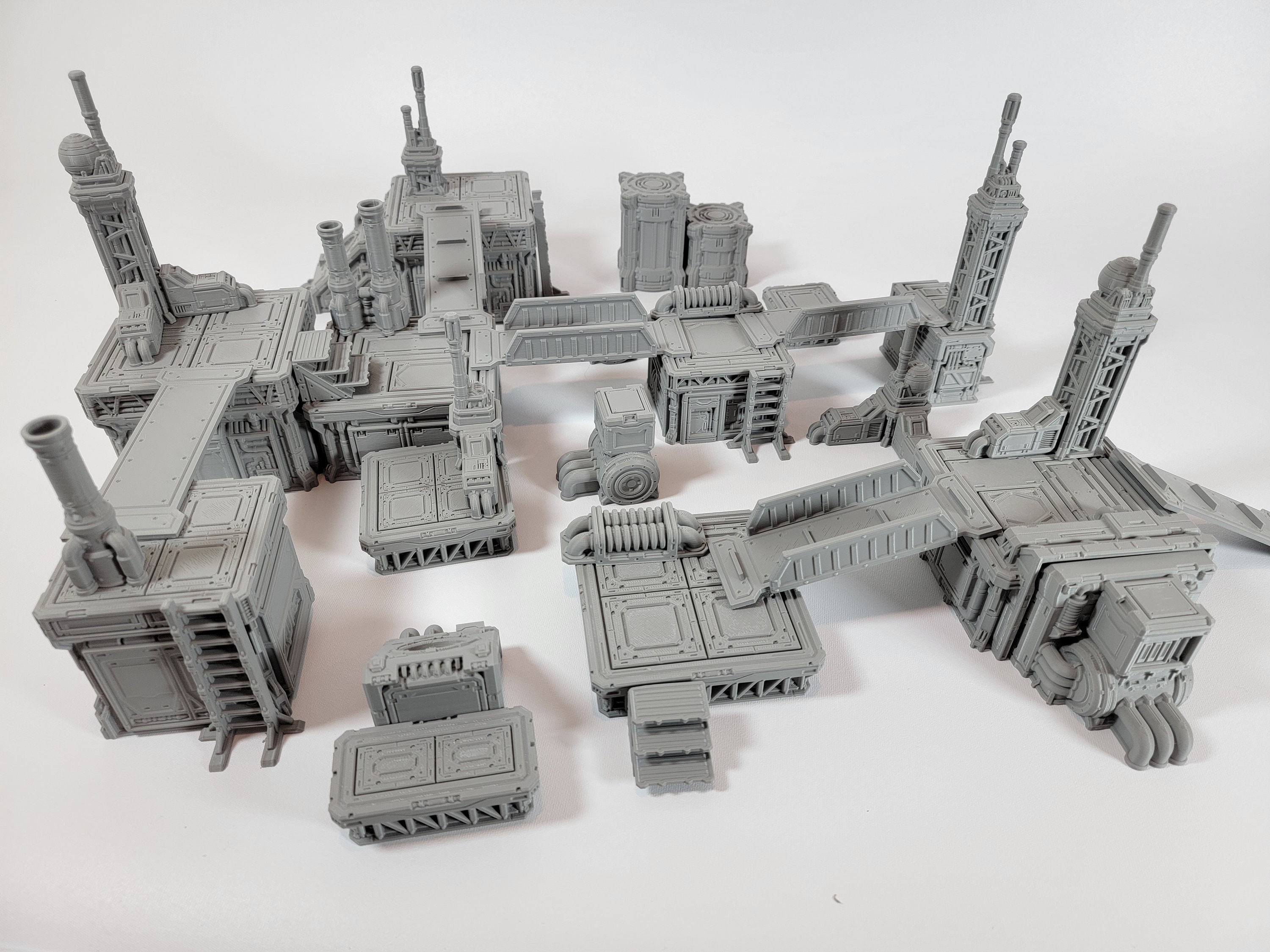 Industrial Terrain Set fits 40k and Kill Team. Modular Scenery for 28mm and 32mm games. Towers, Walkways, Ladders, Stairs, Antennas, Pipes
