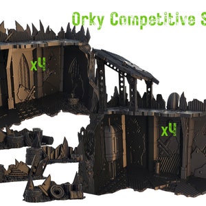 Ork Terrain for Competitive 40k 10th Edition. Orc Settlement. Sci-Fi / Space Orcs terrain. Obstacles / Barricades, Corner Buildings