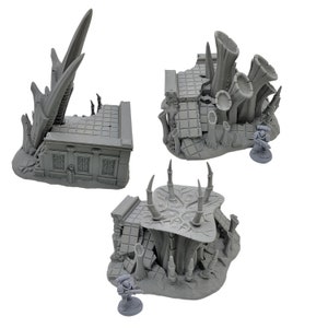 Alien Flora Overgrown Building Set - Tabletop Terrain for Wargames, 3D Printed, 28mm Scale