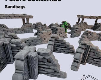 Sandbag Fortifications Tabletop Terrain: Future Battlefield Wargame Terrain Fits 40k Bolt Action Legion & 28mm War Games