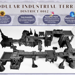 Modular Industrial Terrain - District 0012 | 3D Printed Sci-Fi Wargame Terrain, Fits 40k Kill Team and other 28mm scale war games
