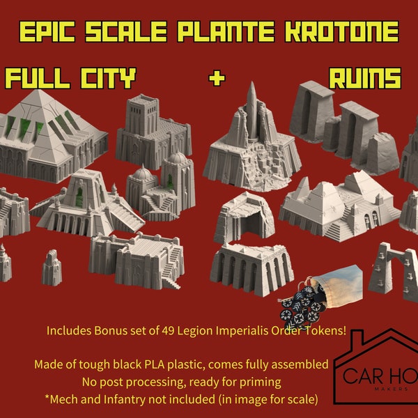 EPIC Wargame Terrain: Planet Krotone Combo Set. Full City + Ruins. Scenery at a 6mm to 8mm scale. Planet Claimed by Ruinous Powers Terrain